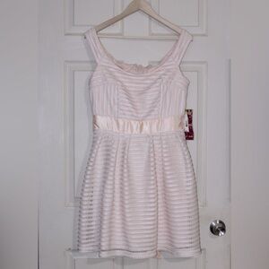 EMERALD SUNDAE Junior Mesh Blush Mini Sleeveless Party Dress with Satin Bow